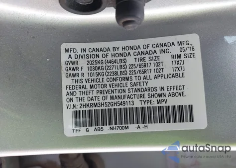 2016 Honda Cr-V Ex из США, поврежденный, VIN 2HKRM3H52GH549113